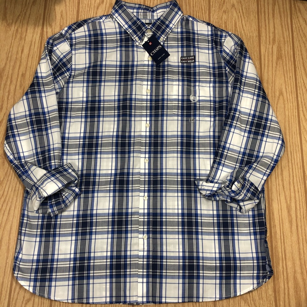 Men’s NWT Chaps Long Sleeve Plaid Twill Shirt - Picture 2 of 8
